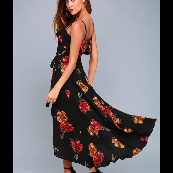 Lulu’s Good To You Black Floral Print Wrap Dress - Picture 2 of 5